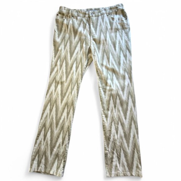 Chicos Platinum Denim Ultimate Fit 2.5 Reg Tan & White Ikat Print Jeans US 14 - Picture 3 of 11